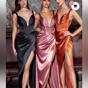 Satin corset high slit dress prom wedding pink